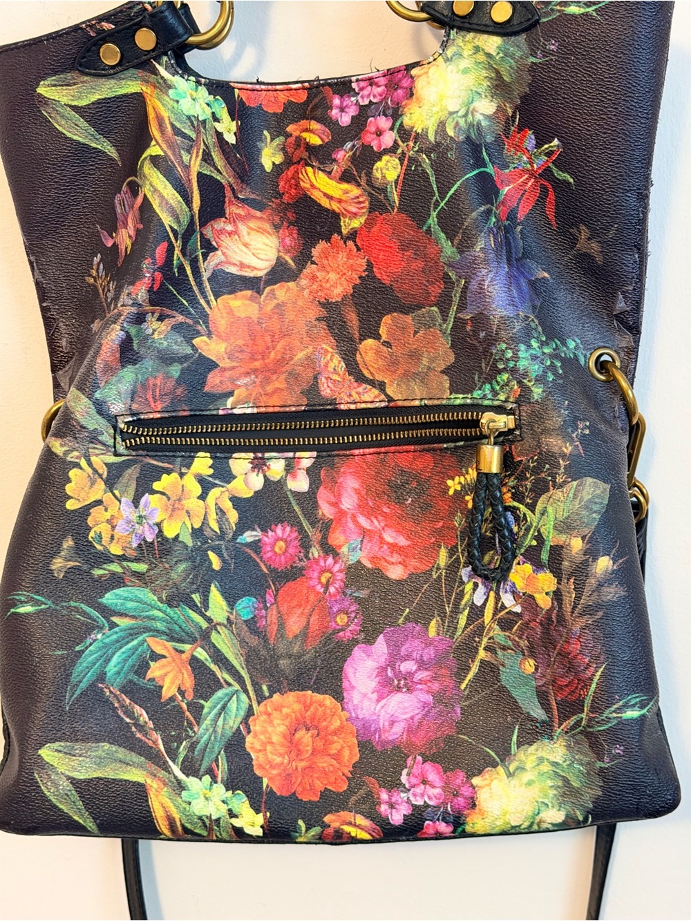 Elliott Lucca Black Floral Shoulder Tote with Gold Hardware - Picture 5 of 16